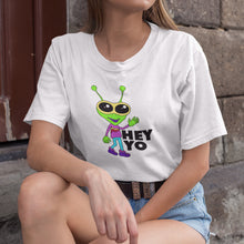 Load image into Gallery viewer, Hey Yo Friendly Alien Bella Ladies Flowy Crop T-Shirt