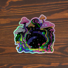 Load image into Gallery viewer, Hippie Mushrooms 70s Cartoon Retro Holographic Sticker