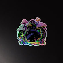 Load image into Gallery viewer, Hippie Mushrooms 70s Cartoon Retro Holographic Sticker