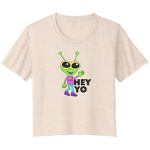 Load image into Gallery viewer, Hey Yo Friendly Alien Bella Ladies Flowy Crop T-Shirt