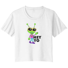 Load image into Gallery viewer, Hey Yo Friendly Alien Bella Ladies Flowy Crop T-Shirt