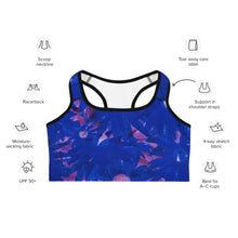 Load image into Gallery viewer, Daisy Blue X-ray Fragments Sports Bra