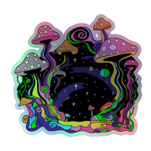 Load image into Gallery viewer, Hippie Mushrooms 70s Cartoon Retro Holographic Sticker