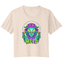 Load image into Gallery viewer, Extraterrestrial Greenery Enthusiast Bella Ladies Flowy Crop T-Shirt