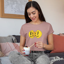 Load image into Gallery viewer, Acid Smile Faces Bella Ladies Flowy Crop T-Shirt