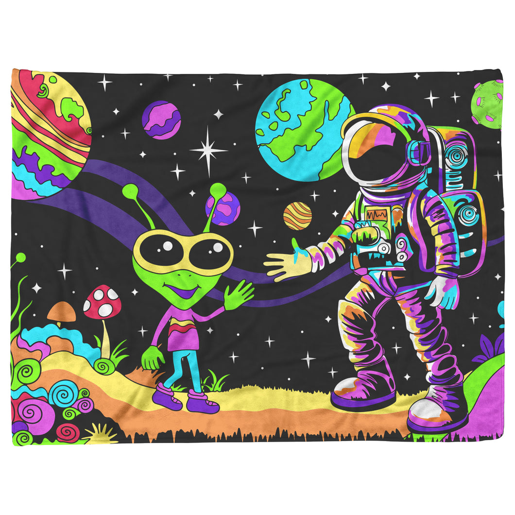 Astronaut Alien Psychedelic Space Trip Fleece Blanket