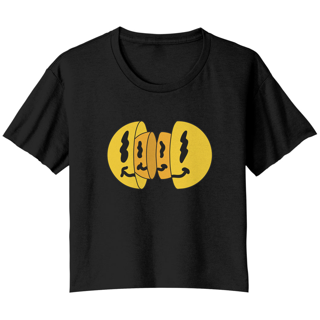 Acid Smile Faces Bella Ladies Flowy Crop T-Shirt