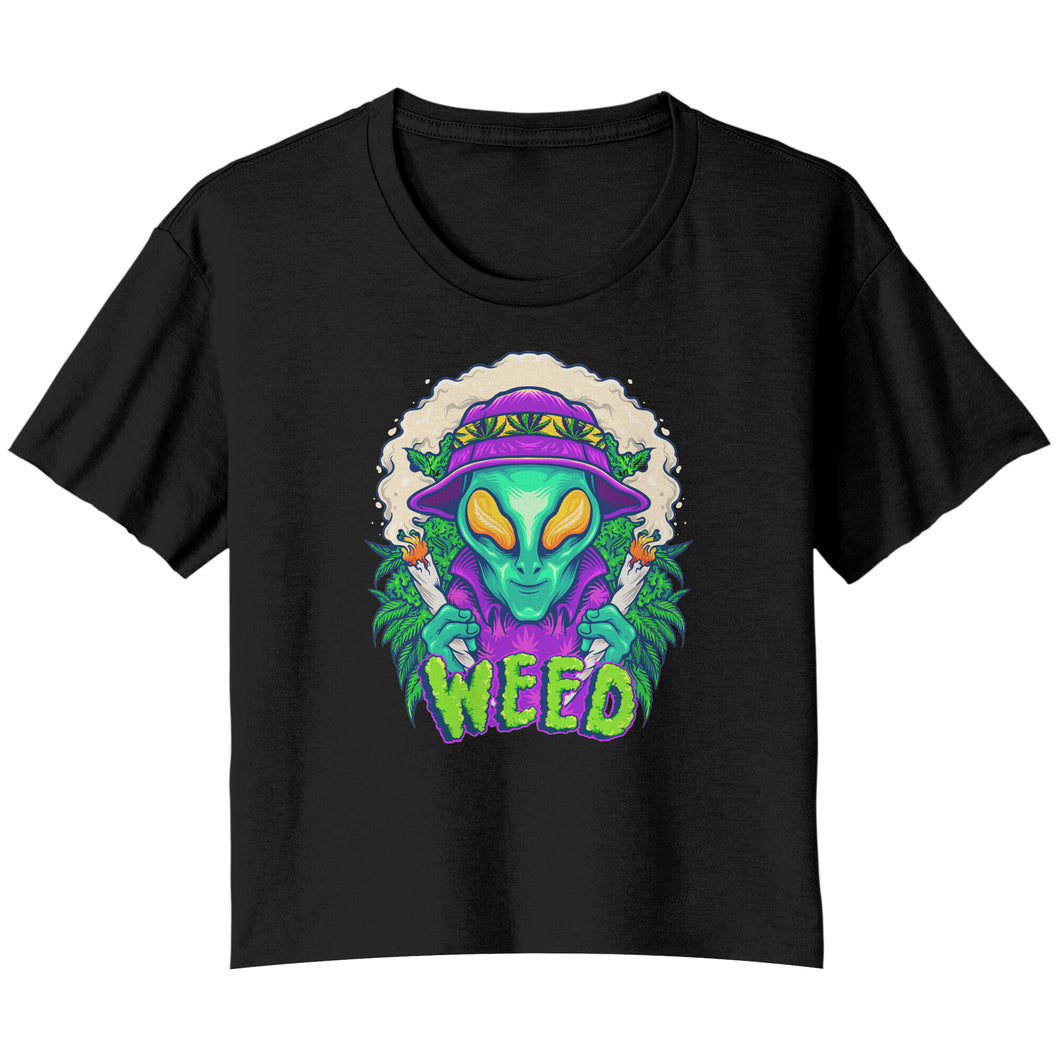 Extraterrestrial Greenery Enthusiast Bella Ladies Flowy Crop T-Shirt