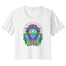 Load image into Gallery viewer, Extraterrestrial Greenery Enthusiast Bella Ladies Flowy Crop T-Shirt
